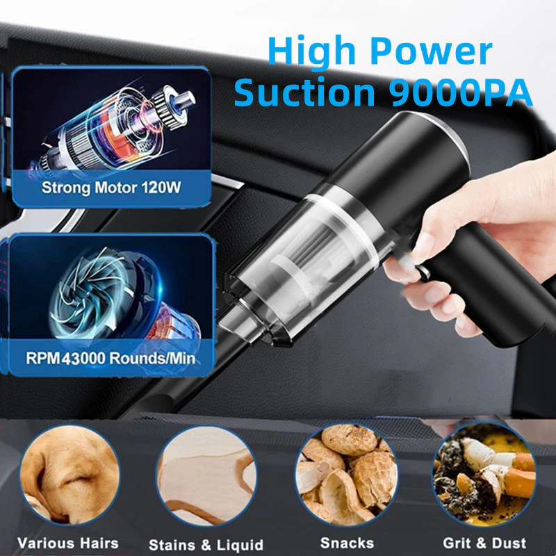 Cordless Handheld Vacuum — 120W, 9000Pa Suction for Car & Home
