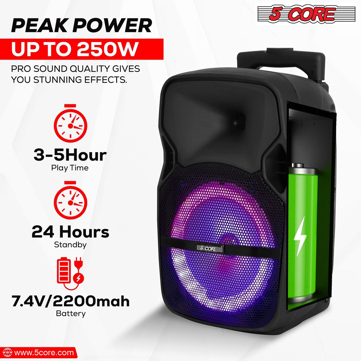 Portable Party Speaker 8" — Karaoke Boombox with 2 Wireless Mics