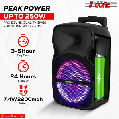 Portable Party Speaker 8" — Karaoke Boombox with 2 Wireless Mics