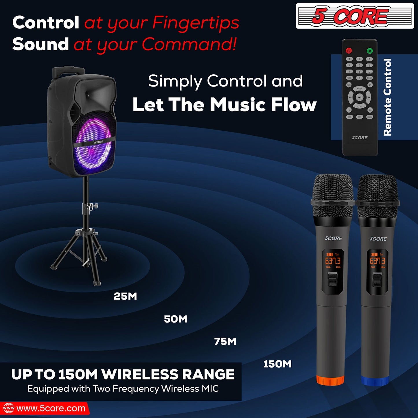 Portable Party Speaker 8" — Karaoke Boombox with 2 Wireless Mics