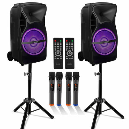 Portable Party Speaker 8" — Karaoke Boombox with 2 Wireless Mics
