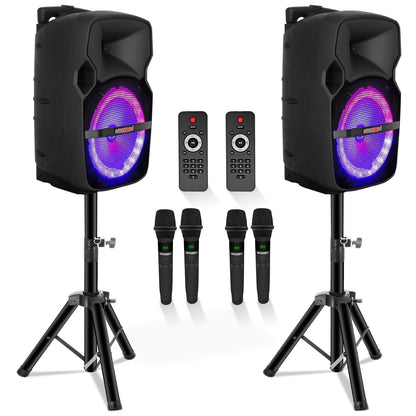 Portable Party Speaker 8" — Karaoke Boombox with 2 Wireless Mics