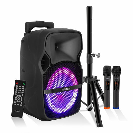 Portable Party Speaker 8" — Karaoke Boombox with 2 Wireless Mics