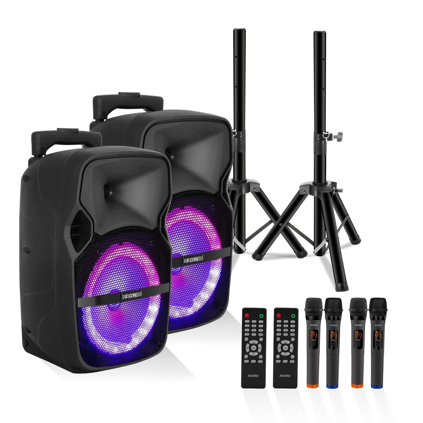 Portable Party Speaker 8" — Karaoke Boombox with 2 Wireless Mics