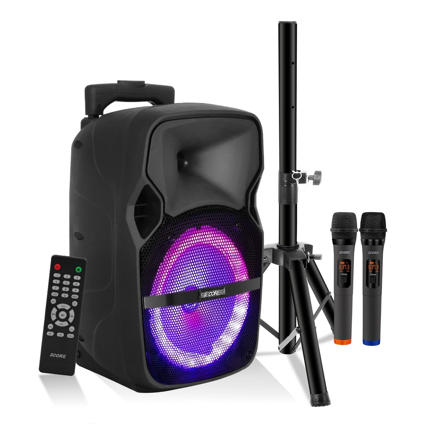 Portable Party Speaker 8" — Karaoke Boombox with 2 Wireless Mics