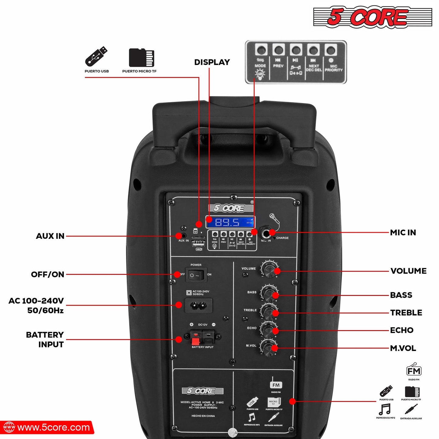 Portable Party Speaker 8" — Karaoke Boombox with 2 Wireless Mics