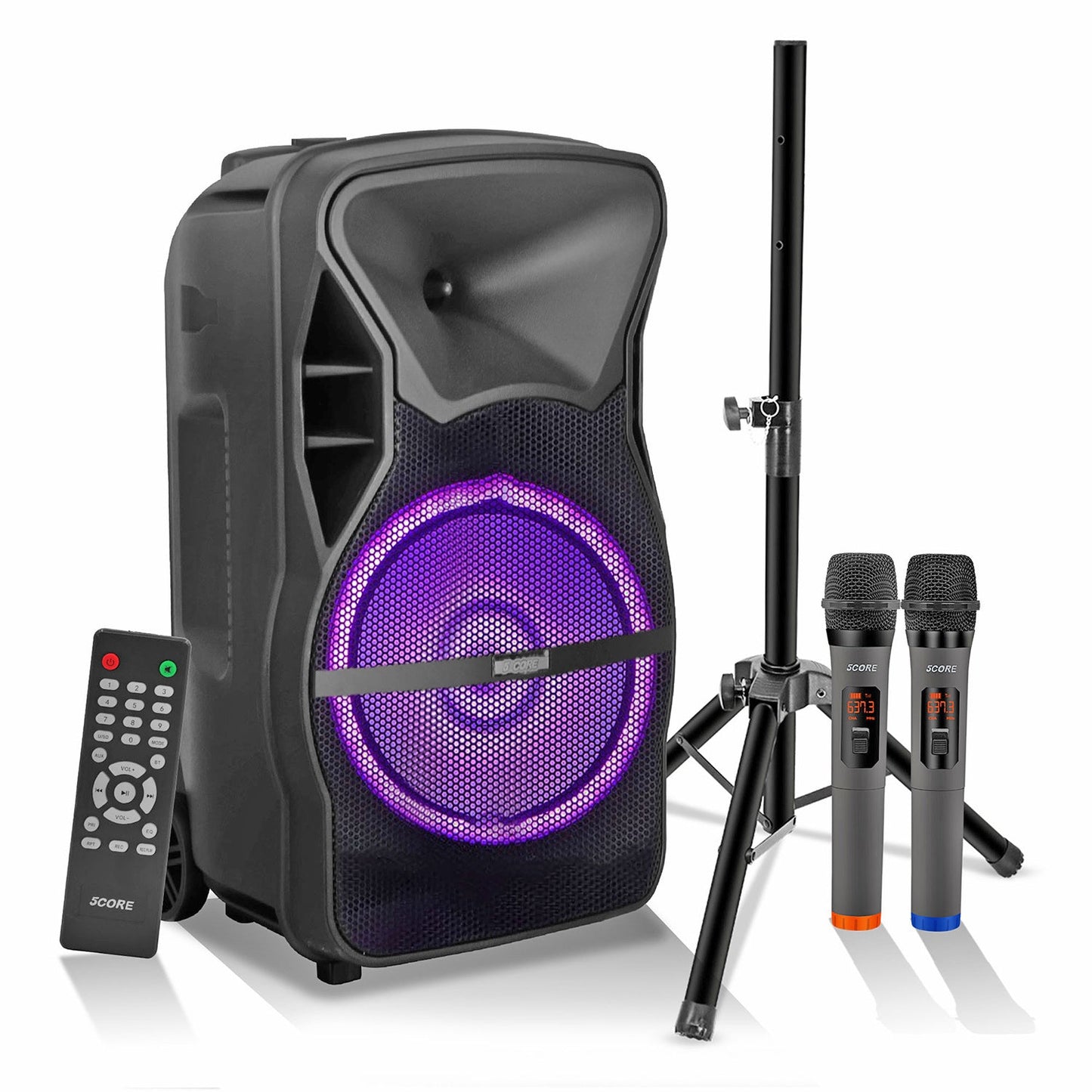 Portable Party Speaker 8" — Karaoke Boombox with 2 Wireless Mics
