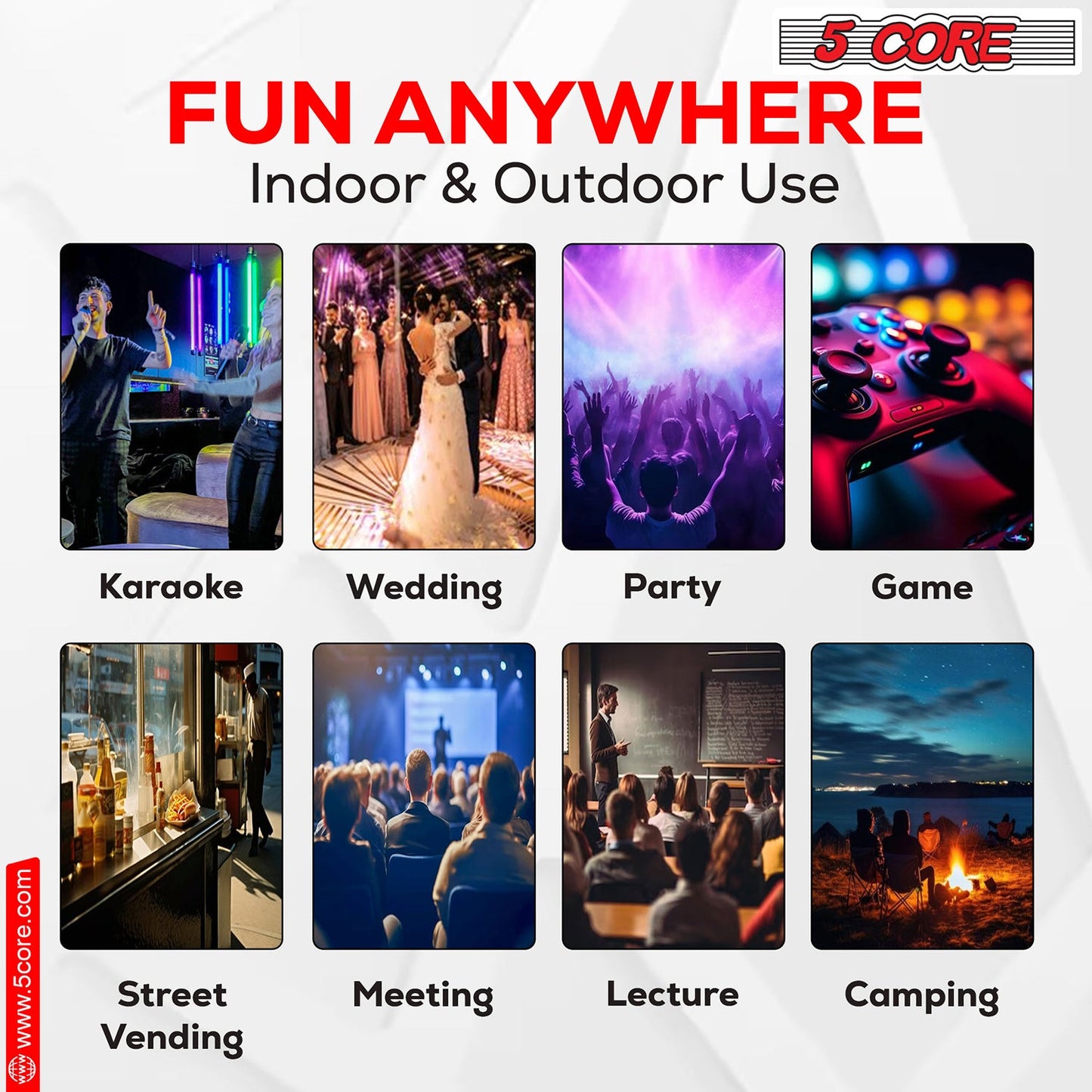Portable Party Speaker 8" — Karaoke Boombox with 2 Wireless Mics