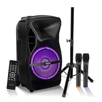 Portable Party Speaker 8" — Karaoke Boombox with 2 Wireless Mics