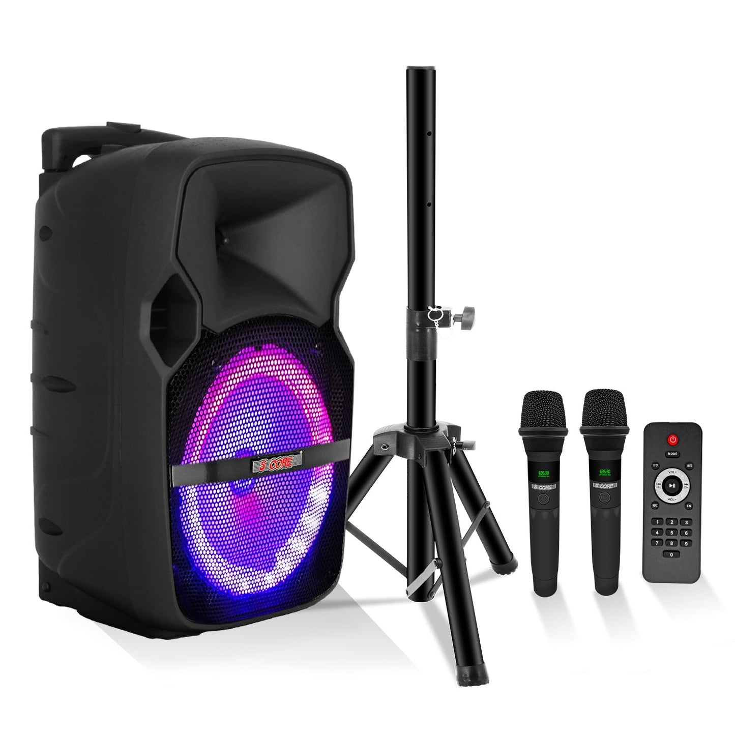 Portable Party Speaker 8" — Karaoke Boombox with 2 Wireless Mics